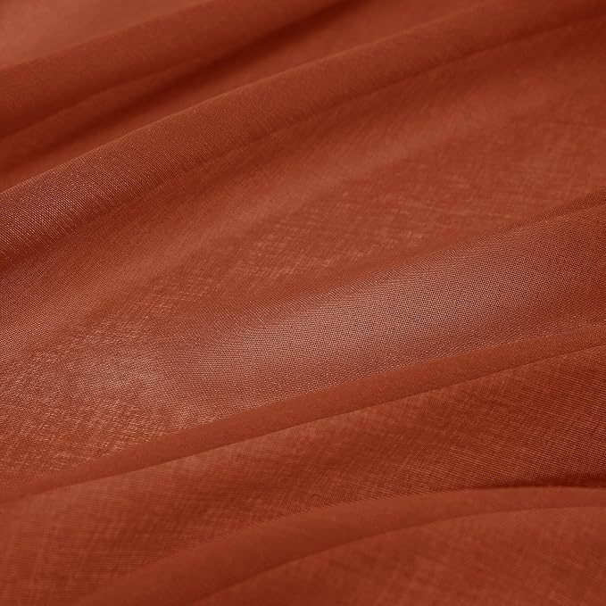 MIULEE Boho Fall Terracotta Linen Textured Sheer Curtains 42W×45L Kitchen | - Image 4