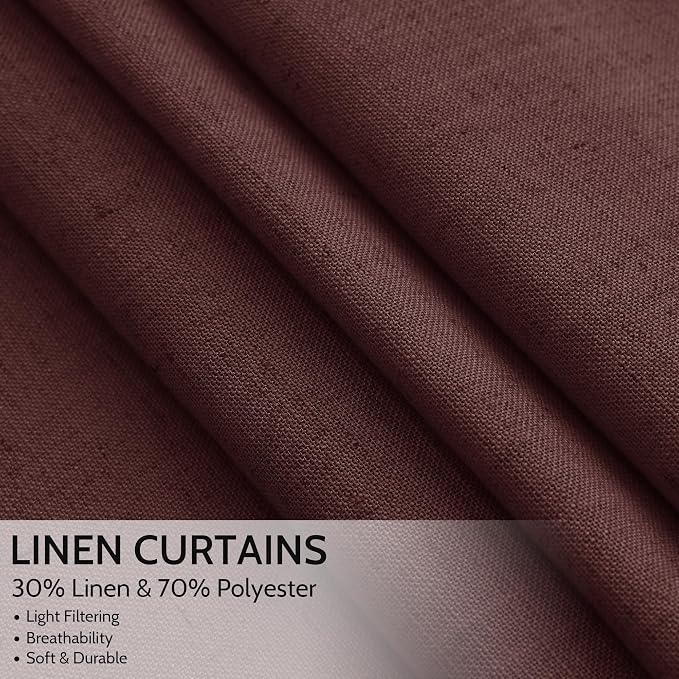 Reddish Brown Linen Curtains 90 Inch Long 2 Panels Set - Image 2