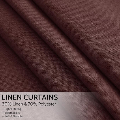 Reddish Brown Linen Blend Light Filtering Back Tab Curtains 108 Inches Long - Image 2