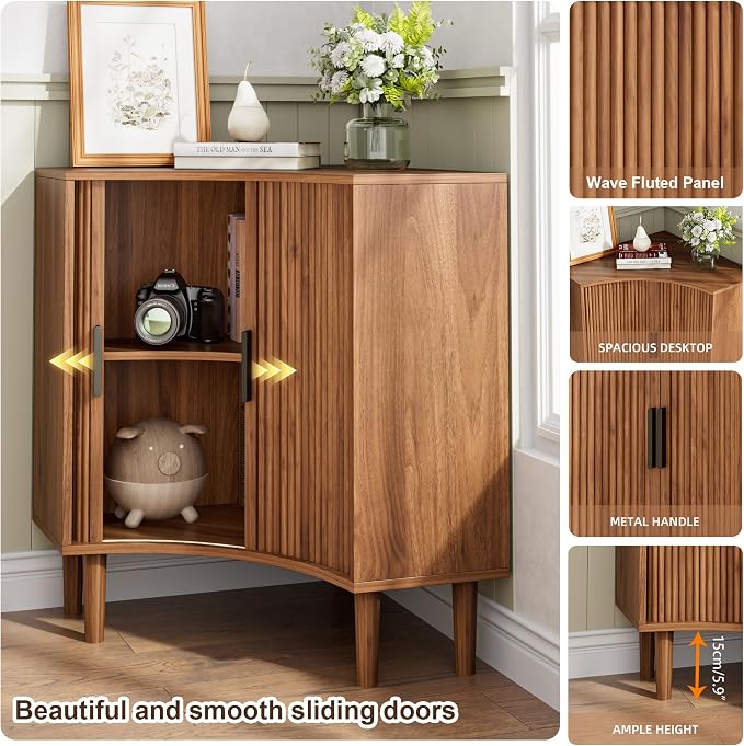 Fluted Corner Cabinet, Small Corner Floor Cabinet - Image 4