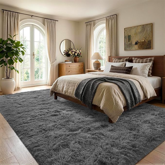 6x9 Large Dark Grey Fluffy Soft Area Rug Non-Slip - Image 3