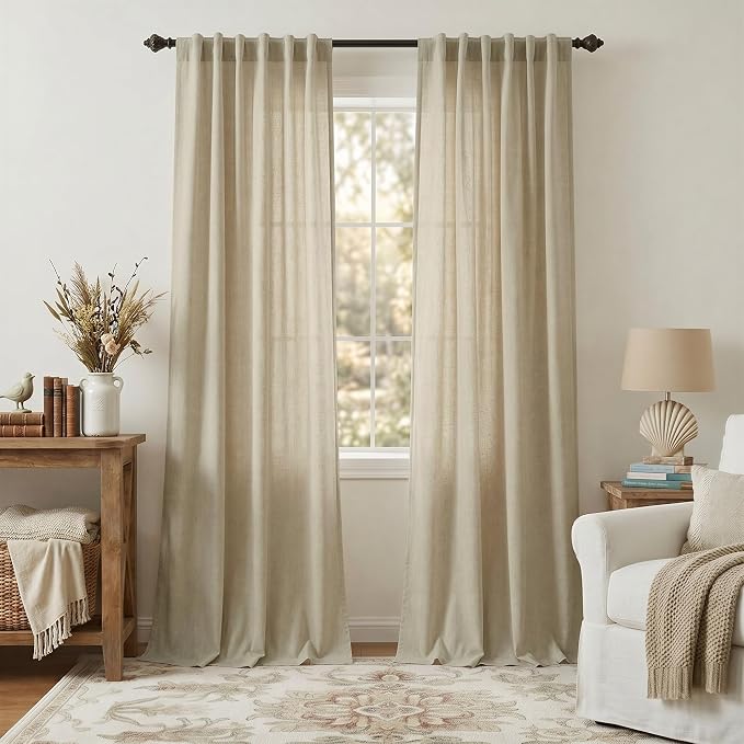 Burlywood Birch Natural Linen Curtains 92 Inch Length 2 Panels Set Back Tab by Pitalk