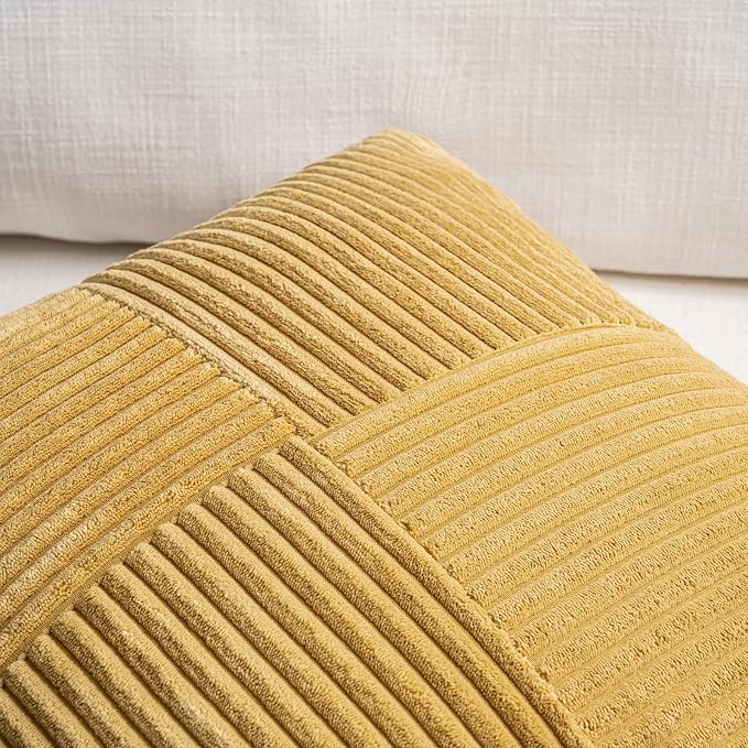 Fancy Homi 2 Packs Mustard Yellow Decorative Throw Pillow Covers 18x18 Inch - Image 3