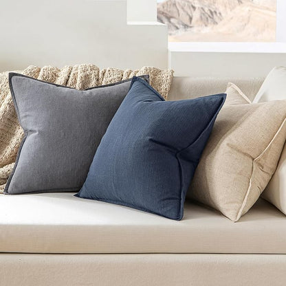 MIULEE Decorative Linen Euro Sham Pillow Covers 24x24 Indigo Blue | Boho - Image 3