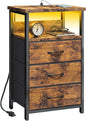 Fixwal Night Stand with Charging Station, LED Nightstand with Fabric Drawers by Fixwal
