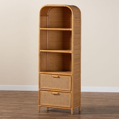 Bali & pari Curacao Modern Bohemian Light Honey Rattan 2-Drawer Bookcase - Image 10