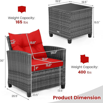 HAPPYGRILL 3 Pieces Patio Conversation Set, Outdoor Furniture Set PE Rattan - Image 7