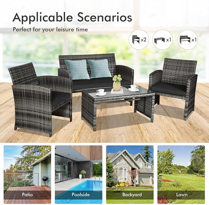 Goplus 4-Piece Rattan Patio Furniture Set, Outdoor Wicker Conversation Sofa - Image 8