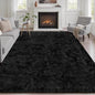 Area Rug Living Room Bedroom: 4x6 Fluffy Plush Shag Carpet Black | by Luxturiy