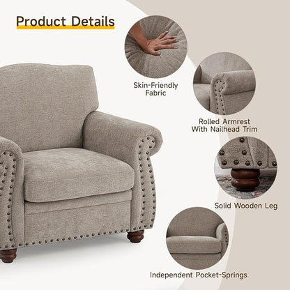 ONBRILL Nailhead Trim Armchair, Rolled Arm Accent Chair - Image 3