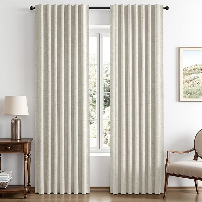 MIULEE 100% Blackout Linen Curtains 42 x 84 Inch Light Cream 2 Panels | Thermal by MIULEE