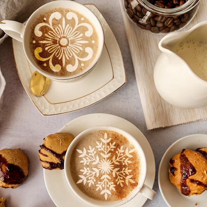 Coffee Latte Art Stencils - 25 Pcs Mandala Baking Stencils Decorating Template, Buttercream Sour Dough Bread Cookies Decorate Tools