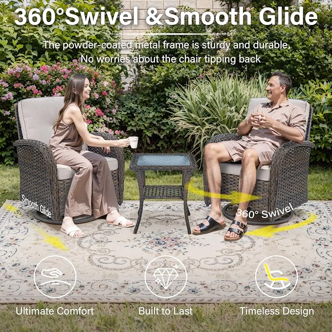Belord Patio Wicker Chairs Swivel Rocker - Image 4