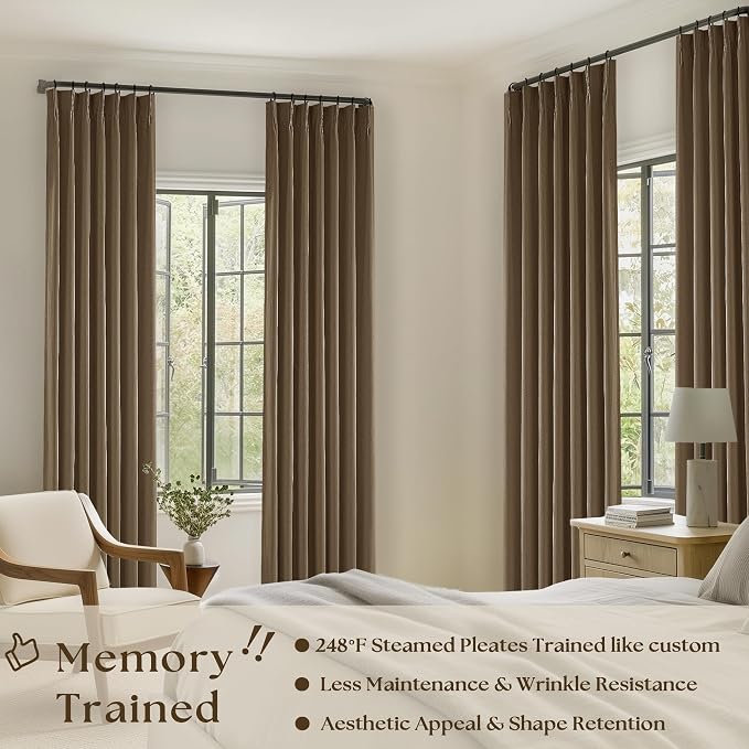 Dutch Cocoa Blackout Pinch Pleat Linen Curtains 105 Inches Long - Image 3