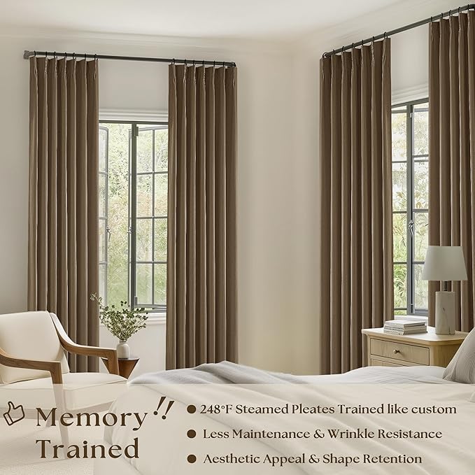 Dutch Cocoa Pleated Linen Blackout Curtains 102 Inches Long - Image 2