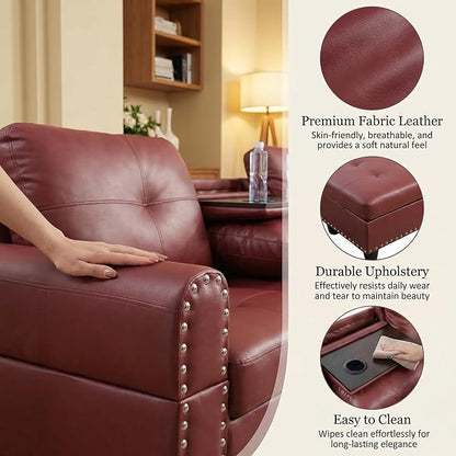 97.5" L Shaped Couch Set Leather, Modular Sectional Couches - Image 5