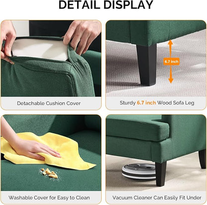 VINGLI Linen Fabric Accent Chair Green, Modern Upholstered Armchair, Comfy Sofa - Image 7