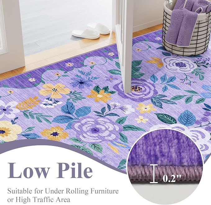 DUKINO 6x9 Area Rugs, Floral Washable Rug - Image 6
