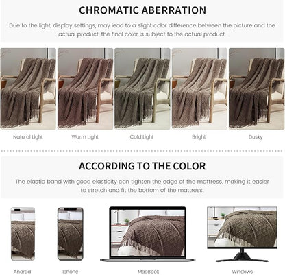 BOURINA Brown Throw Blanket 50 x70 Inches Jacquard Argyle Throw Textured Solid - Image 7