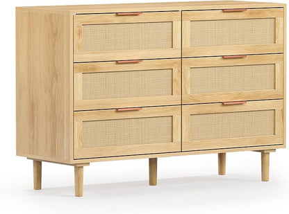 FUQARHY 6 Drawer Dresser Rattan Dresser Modern Chest - Image 9