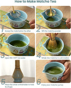 Matcha Whisk Set, Ceramic Matcha Set Includes Matcha Bowl, Matcha Whisk and Holder, Bamboo Scoop, Scoop Rest, Sifter and Tea Towel - 7 Pcs Matcha Kit(Blue)