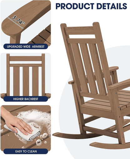 KINGYES Oversized Outdoor Rocking Chair Set of 2, All-Weather Patio Rocking - Image 8
