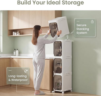 KHNR 4-Tiers Slim Bathroom Storage Cabinet, Narrow Bathroom Storage, Foldable - Image 6