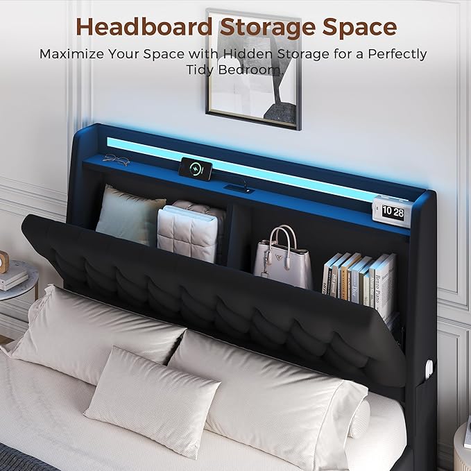 Queen LED Velvet Bed Frame - Image 3