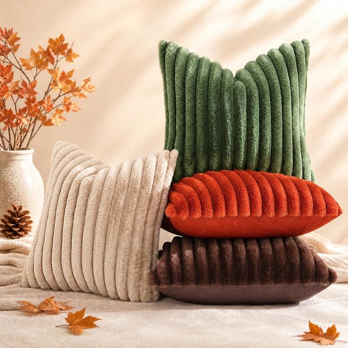 decorUhome Fall Faux Fur Throw Pillow Covers 24x24 Set of 2 Rust | Decorative - Image 9