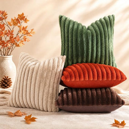 decorUhome Fall Faux Fur Throw Pillow Covers 24x24 Set of 2 Rust | Decorative - Image 9