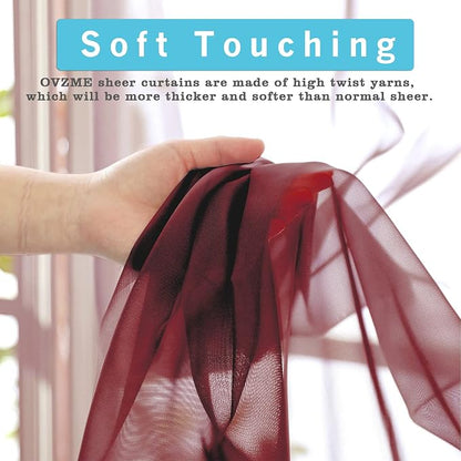 Burgundy Sheer Curtains 84 inch Length 2 Panels Set, Light Filtering Sheer - Image 3