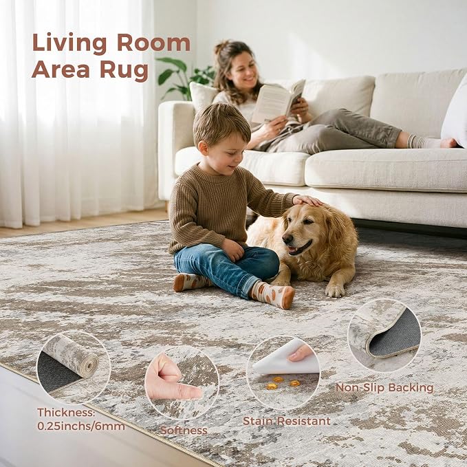 DMOYEST 8x10 Washable Area Rug: Abstract Modern Non-Slip Carpet, Soft Low Pile - Image 7