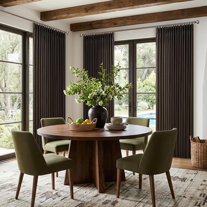 Linen Pleated Semi Sheer Dark Chocolate Back Tab Curtains 120 Inches Long | - Image 8