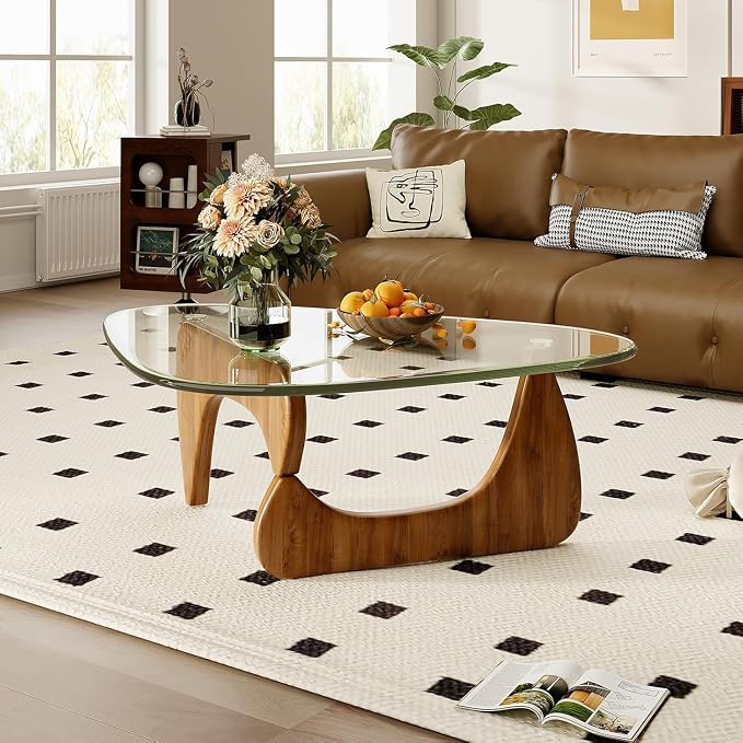 Glass Coffee Table, 44.9"×32.3"×15.8" Mid Century Modern Center Table by PRITIY