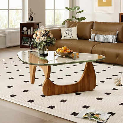 Glass Coffee Table, 44.9"×32.3"×15.8" Mid Century Modern Center Table by PRITIY