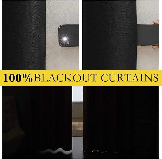 NICETOWN Black Out Linen Curtains, Complete Blackout Shades - Image 2
