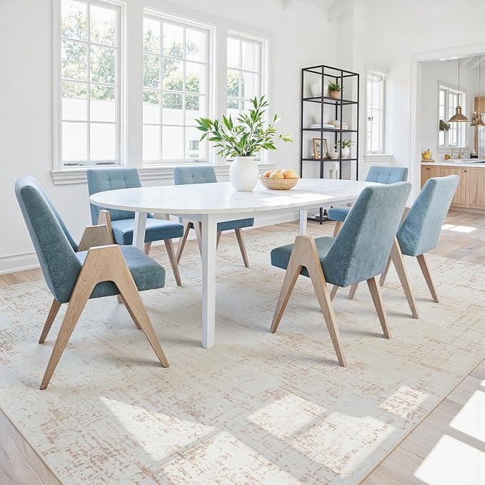 5x7 Washable Area Rug for Living Room Bedroom: Non-Slip Modern Beige White | - Image 8