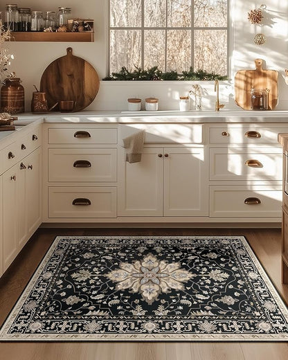 RELEANY Washable Area Rug, Water Repellent, Pet Friendly, Vintage Floral Boho - Image 2