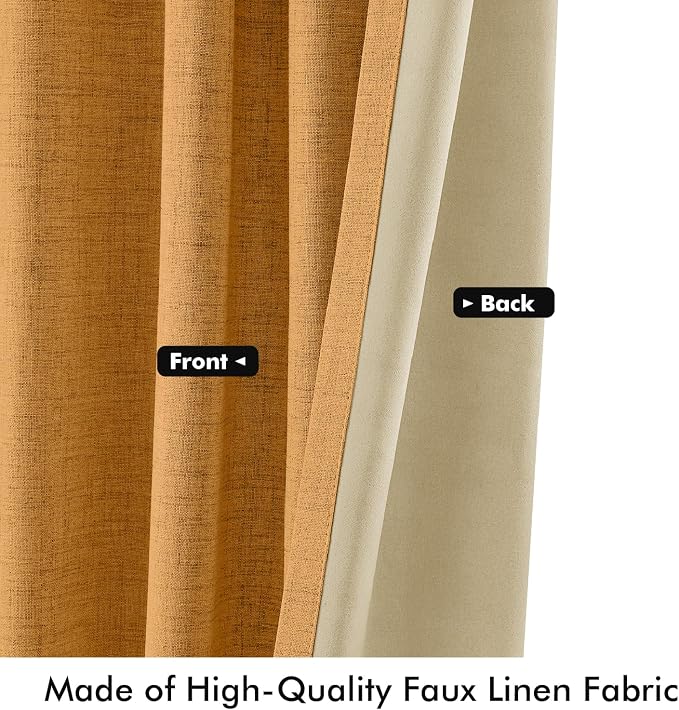 MIULEE Fall 100% Blackout Linen Curtains 42" x 96" Mustard Yellow 2 Panels | - Image 6