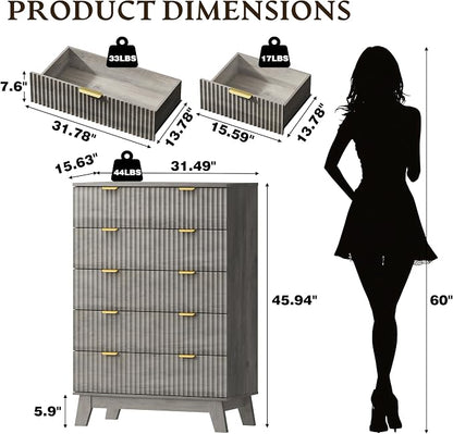 BORNOON 46" Tall Dresser for Bedroom, 6-Drawer Fluted Chest of Drawers - Image 2