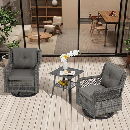 3 Pieces Patio Swivel Chairs, Wicker Patio Conversation Sets by Suvivityse