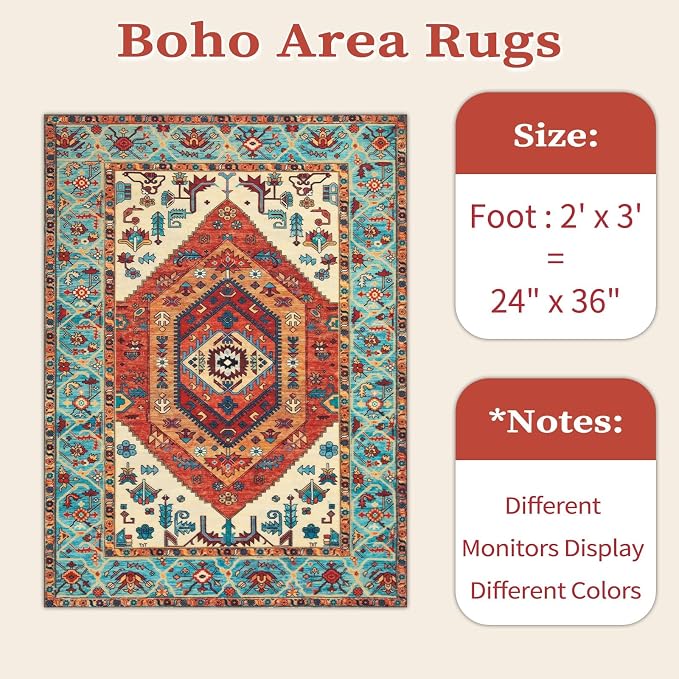 SERISSA 2x3 Washable Non Slip Boho Small Area Rug - Image 6