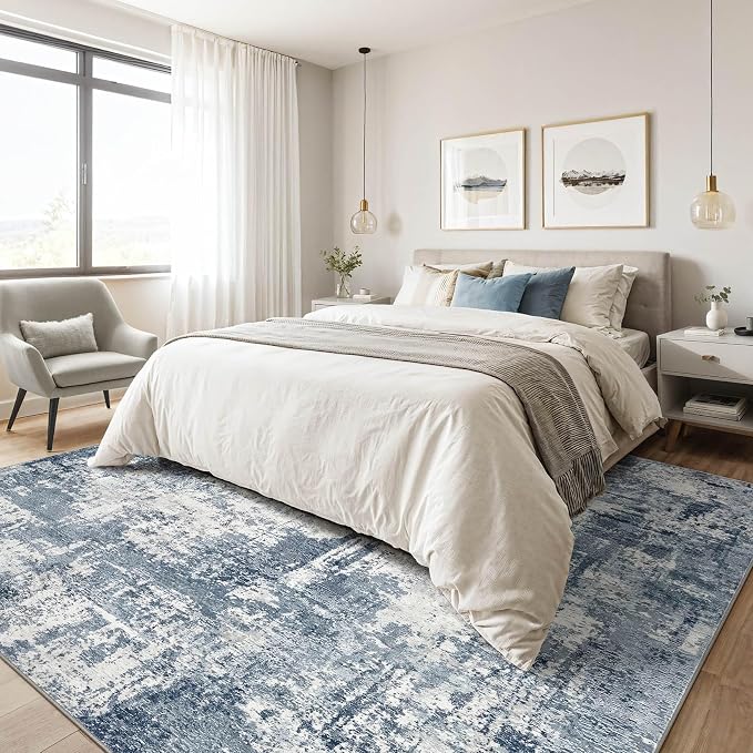 LOONGRUG 7x9 Area Rug Washable Large Neutral Modern Living Room Rugs | Abstract - Image 4