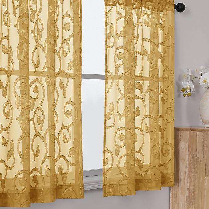 Furman Cafe Curtains 36 Inch Length 2 Panels Set, Elegant Geometric Jacquard - Image 2