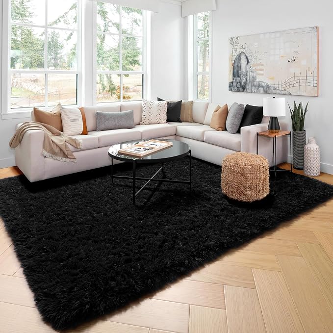 Amdrebio Black Big Shag Kids Area Rug 6x9 - Image 7