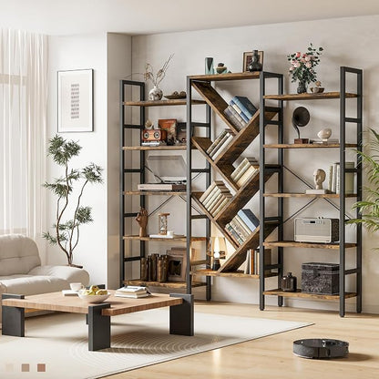 INNOD 70x70 Triple 5 Tier Book Shelf, Large Wooden Bookcase - Image 3