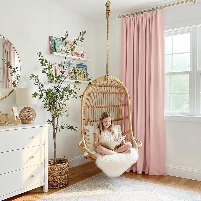 INOVADAY Linen Textured 100% Blackout Sliding Door Curtains 102x84 | Blush Pink - Image 5