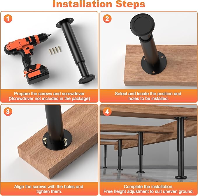 Wlrrcwdttc 4 Pcs Metal Adjustable Furniture Legs 3.15-4.72 inch, Adjustable - Image 3