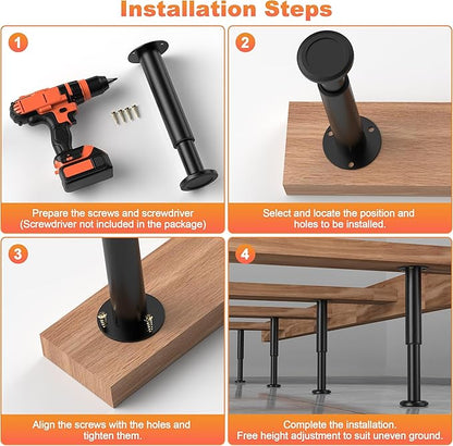 Wlrrcwdttc 4 Pcs Metal Adjustable Furniture Legs 3.15-4.72 inch, Adjustable - Image 3