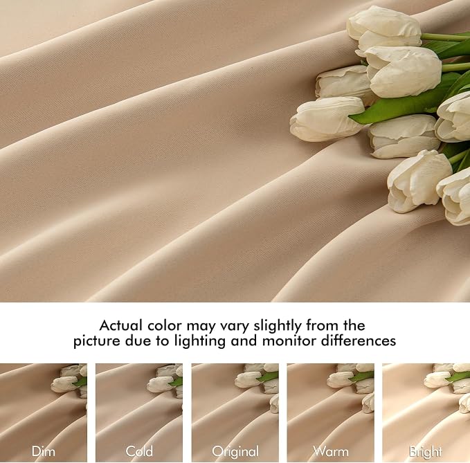 MIULEE Beige Back Tab Blackout Curtains 52x90 Inch Long 2 Panels Set | Rod - Image 8